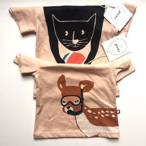 Oeuf • NWT 2 light pink t-shirts cat and bambi 12m